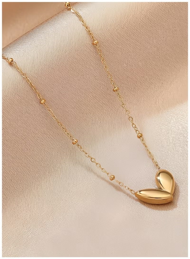 قلادة نسائية من الذهب عيار 14 قيراطًا، بتصميم بسيط على شكل قلب، سلسلة ترقوة، قطعة مجوهرات رائعة للنساء والفتيات - Image 1